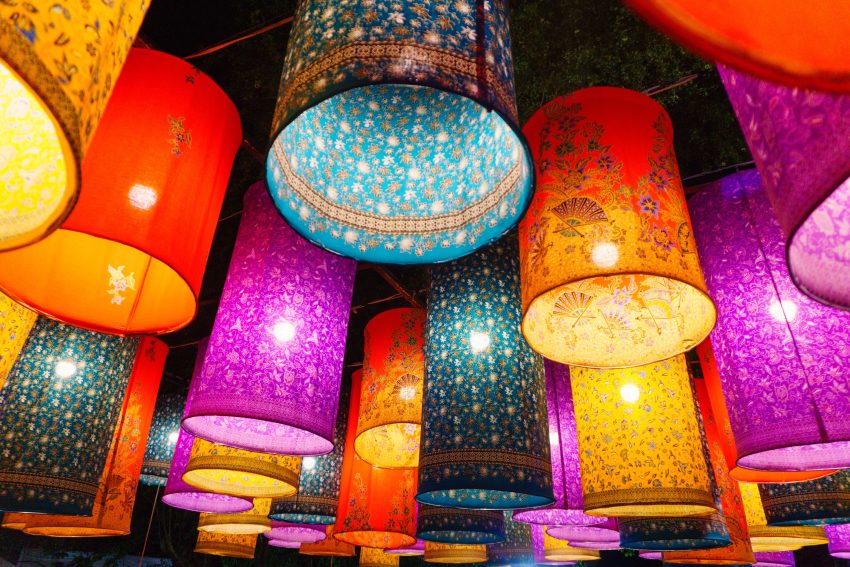 Traditional asian colored lanterns night at a festival